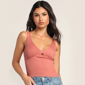 Lulus Smocked Cropped Keyhole Top Sz S Rose Pink